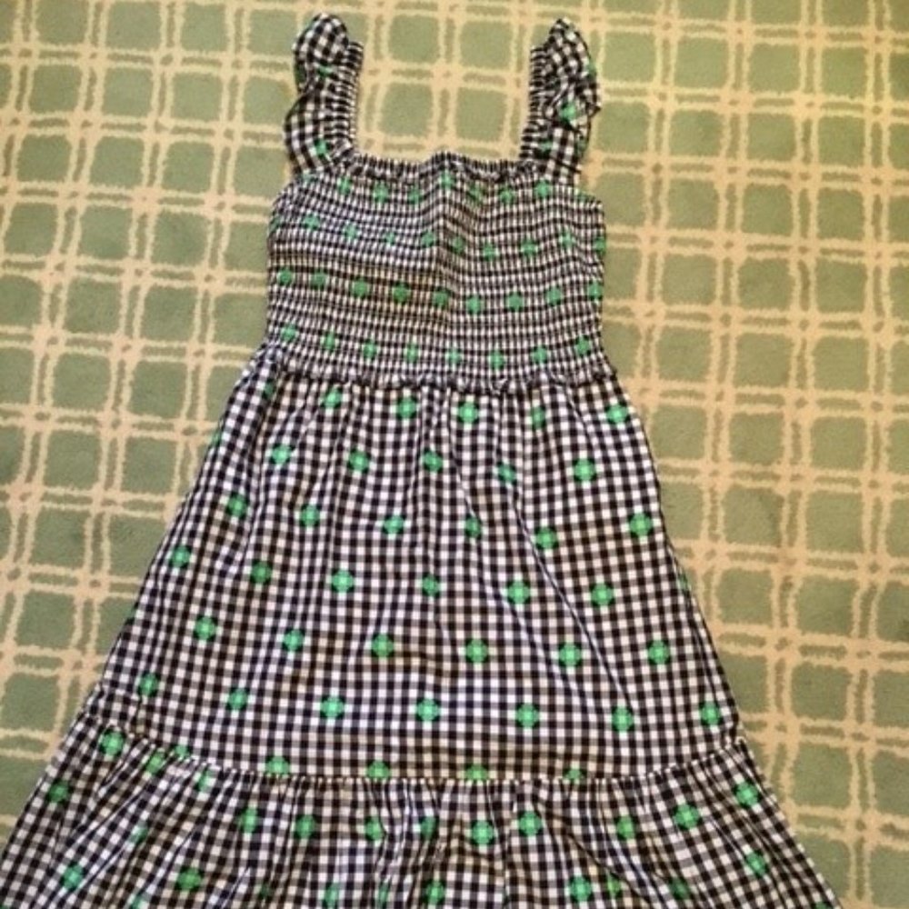 kate spade Gingham Midi Dress in Black and Green